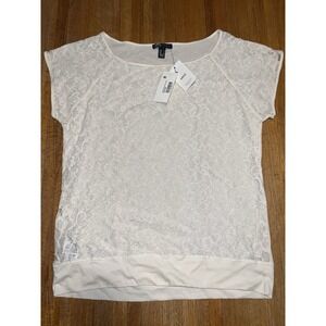 MNG (Made in Green) by AITEX Women Small‎ Ivory Lace Floral Short Sleeve Top